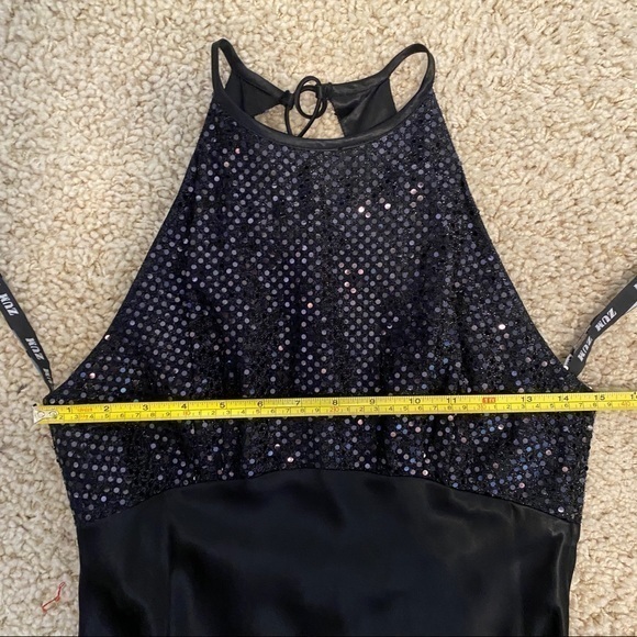 Long Black Sleek Dress Black Sequins Lace-up the back - Picture 8 of 11